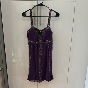 SUEWONG Elegant Purple Embellished Women's Dress